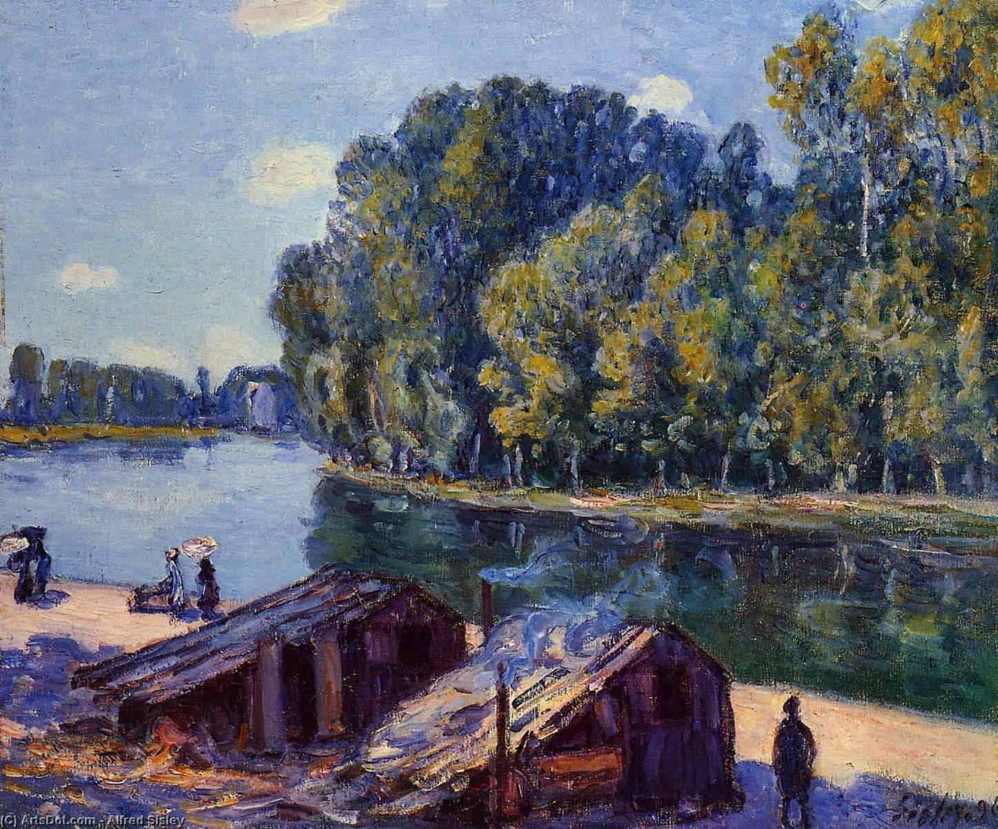 Cabins Along The Loing Canal, Sunlight Effect — Alfred Sisley