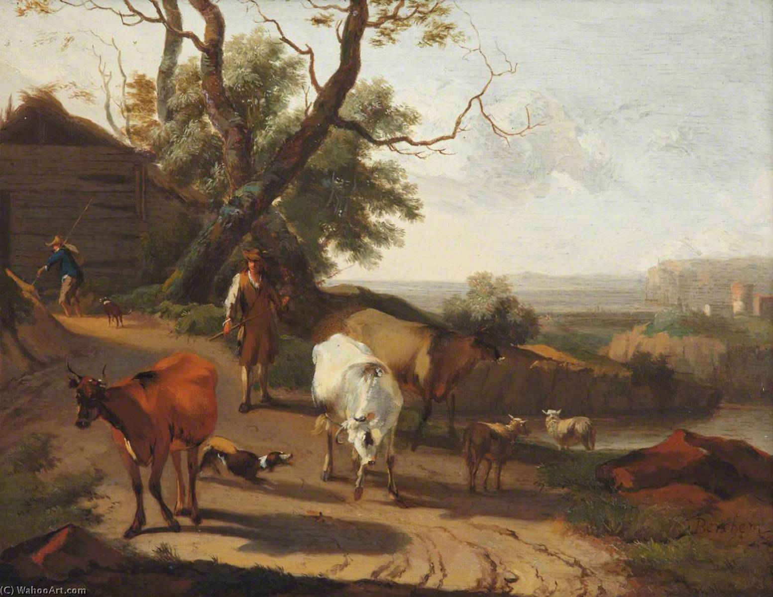 A Herdsman Driving Cattle Down A Lane — Nicolaes Pietersz Berchem