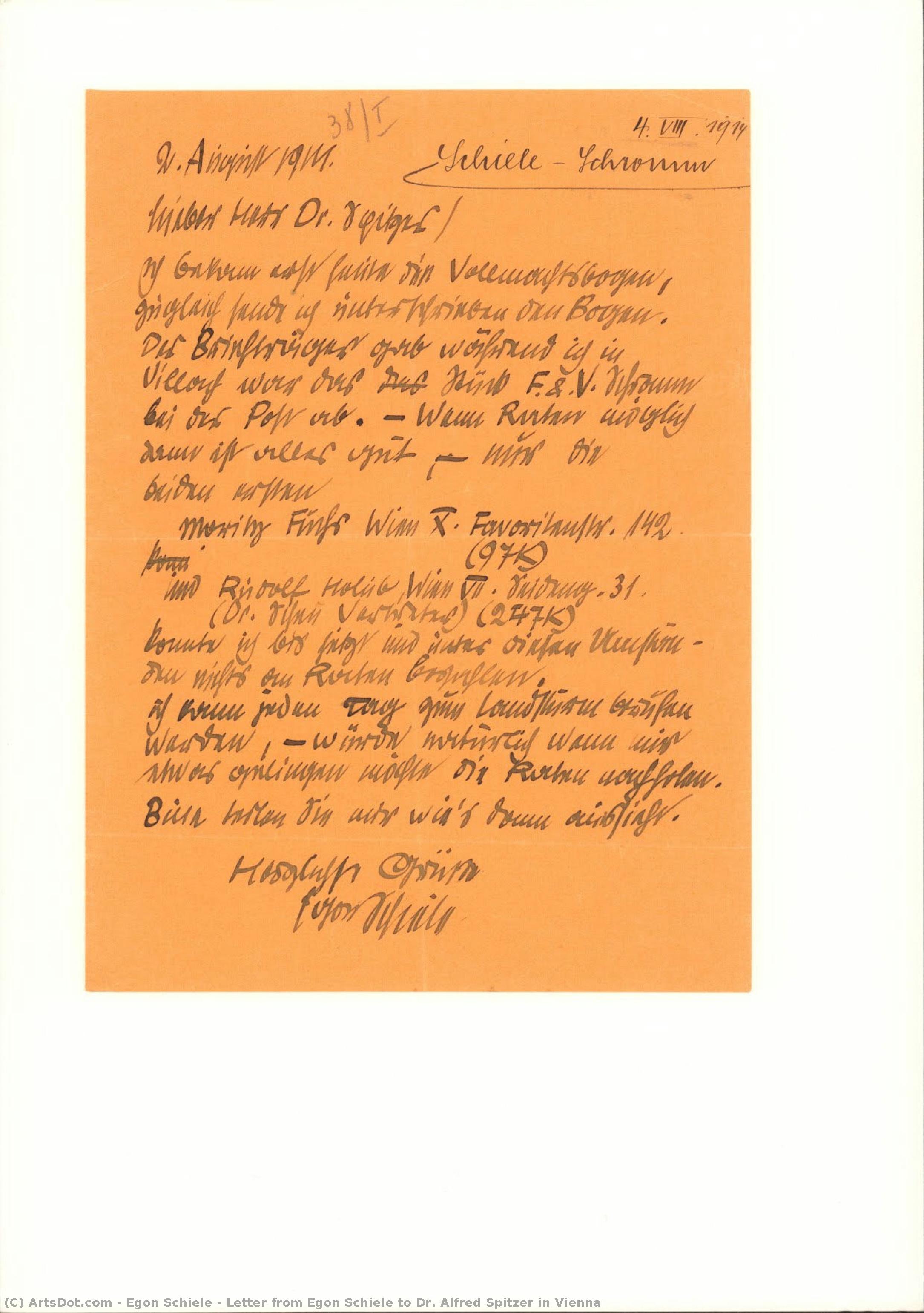 Letter From Egon Schiele To Dr. Alfred Spitzer In Vienna — Egon Schiele