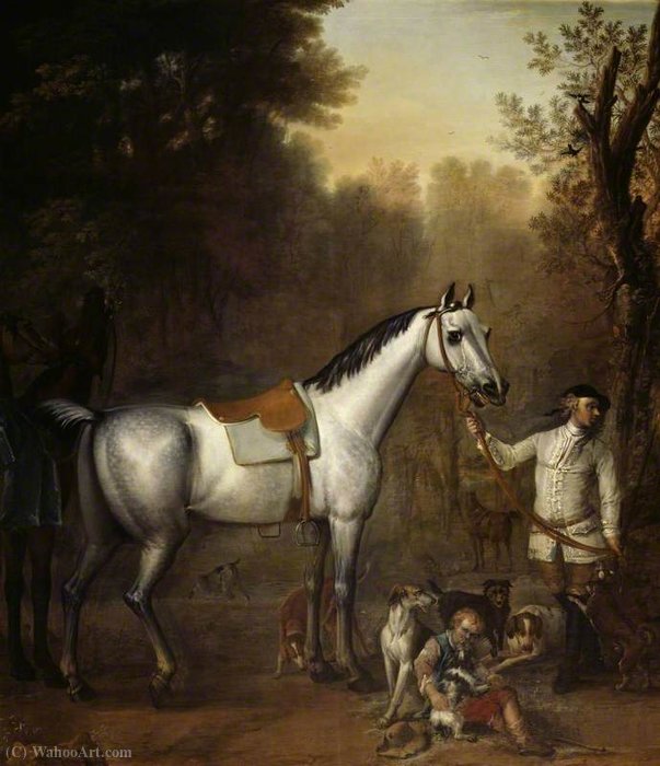 Viscount Weymouth's Hunt A Groom Holding A Saddled Grey Hunter With Hounds And Terriers — John Wootton