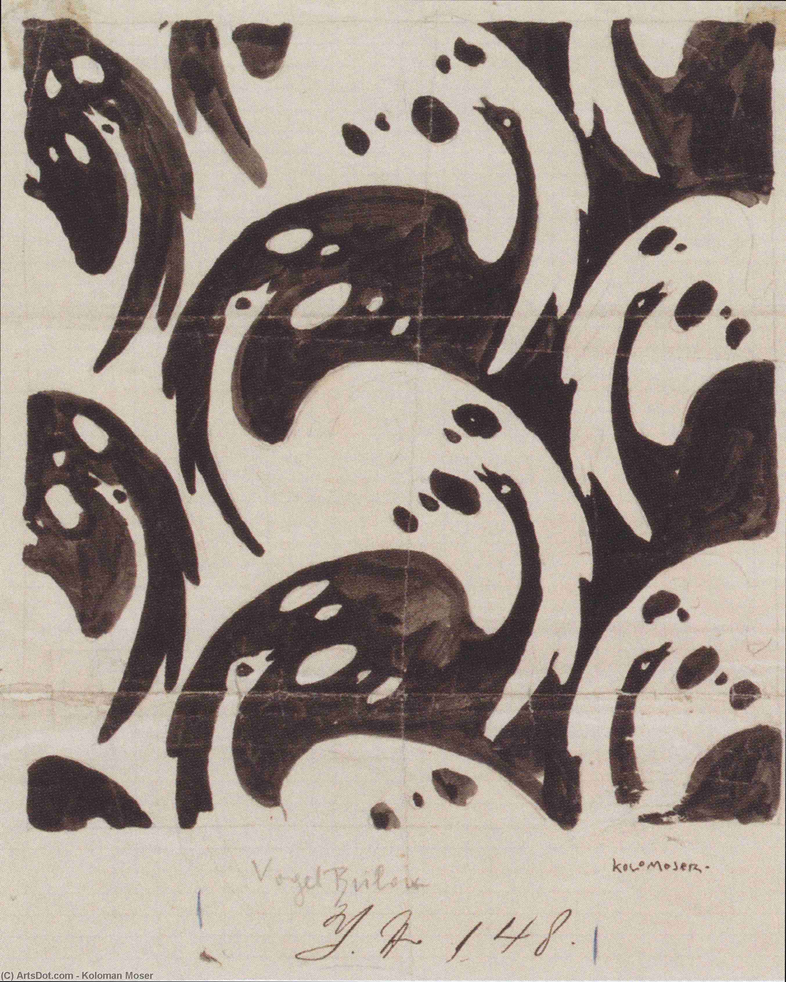 Fabric Design With Birds For Backhausen — Koloman Moser