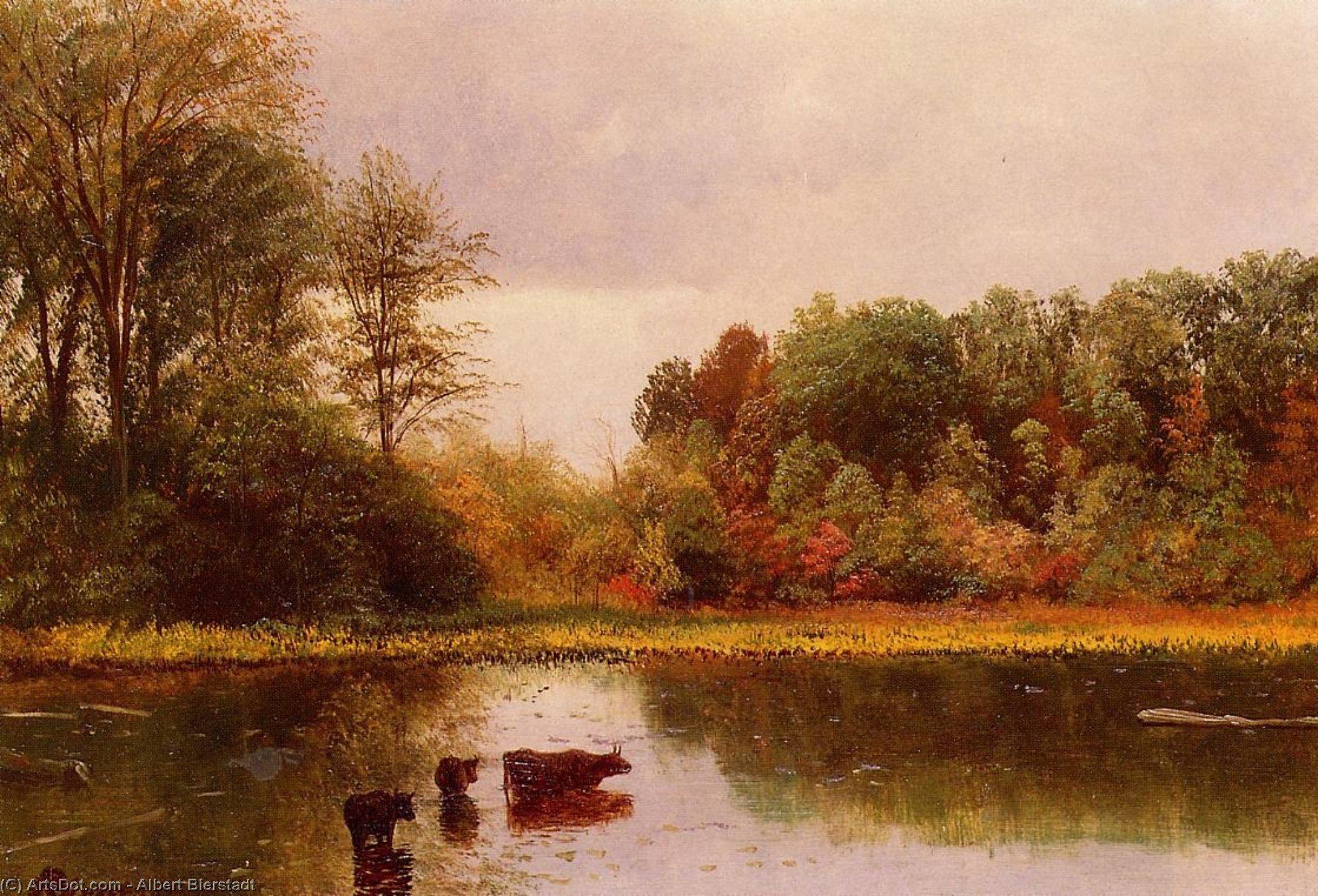 Cows Watering In A Landscape — Albert Bierstadt