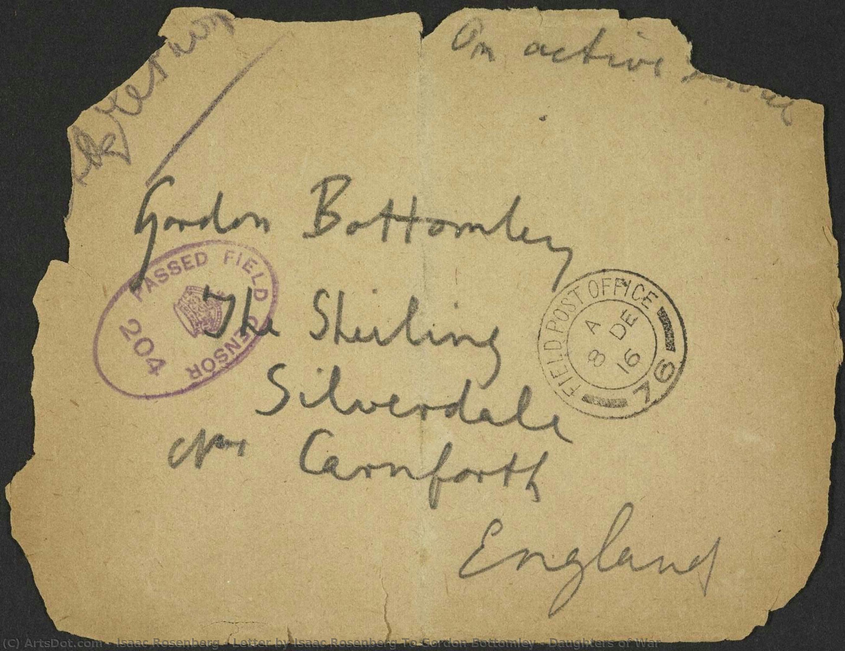 Letter By Isaac Rosenberg To Gordon Bottomley / Daughters Of War — Isaac Rosenberg