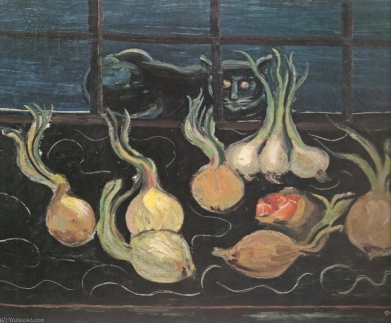 Still-life With Cat And Onions — Boris Dmitrievich Grigoriev