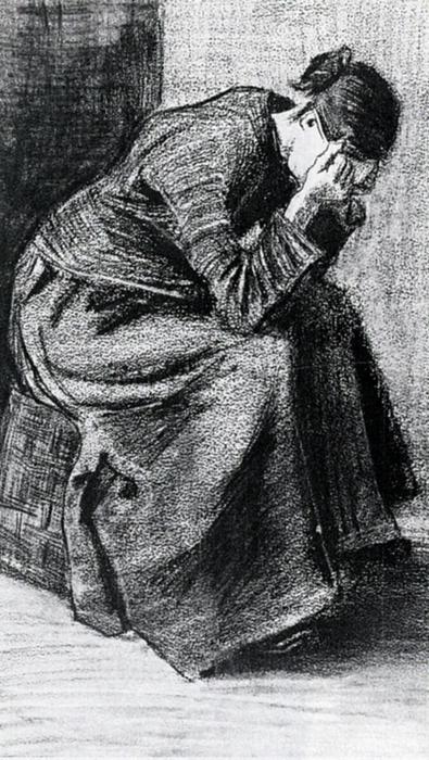Woman Sitting On A Basket With Head In Hands — Vincent Willem Van Gogh