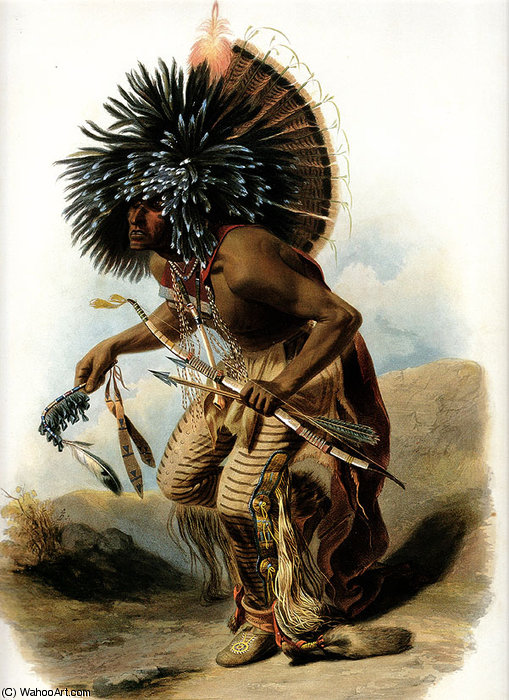 Pehriska-ruhpa, Moennitarri Warrior — Karl Bodmer
