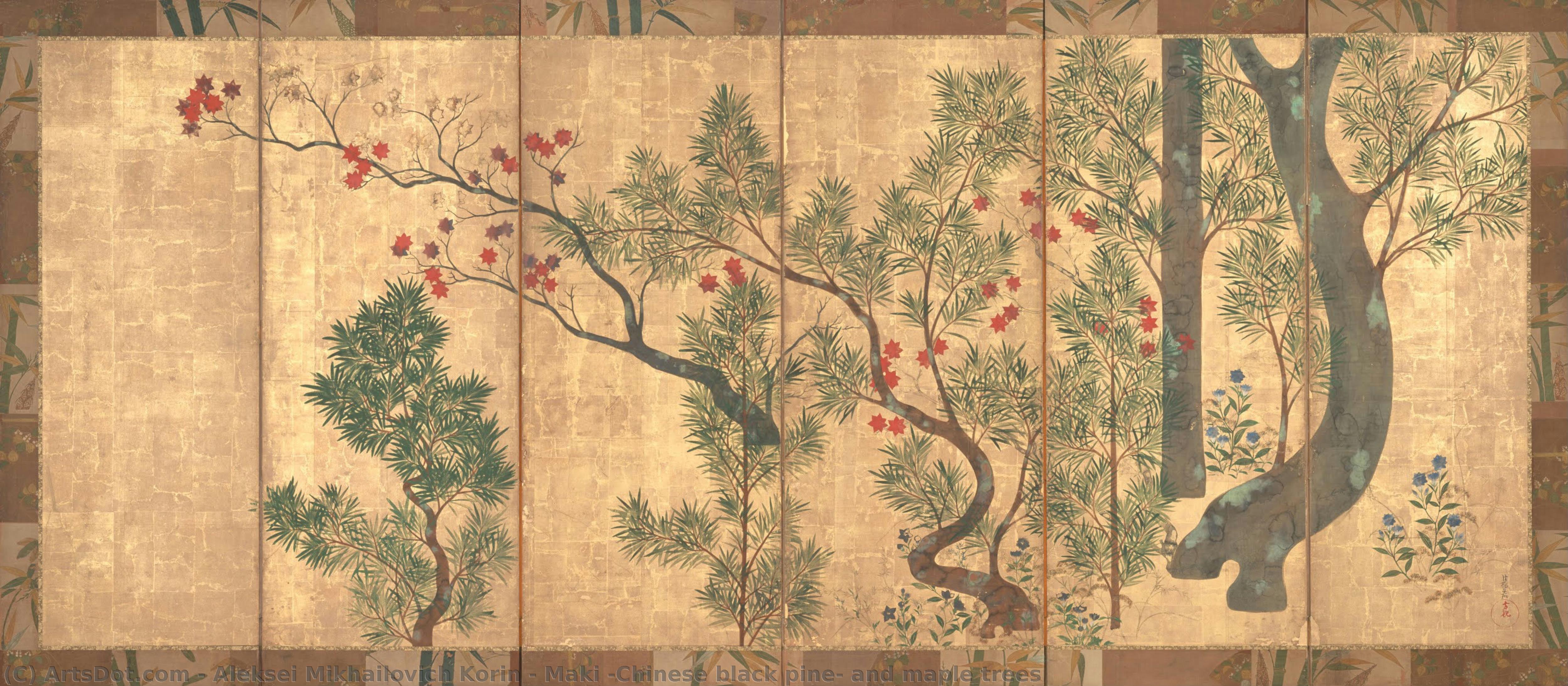 Maki (chinese Black Pine) And Maple Trees — Aleksei Mikhailovich Korin