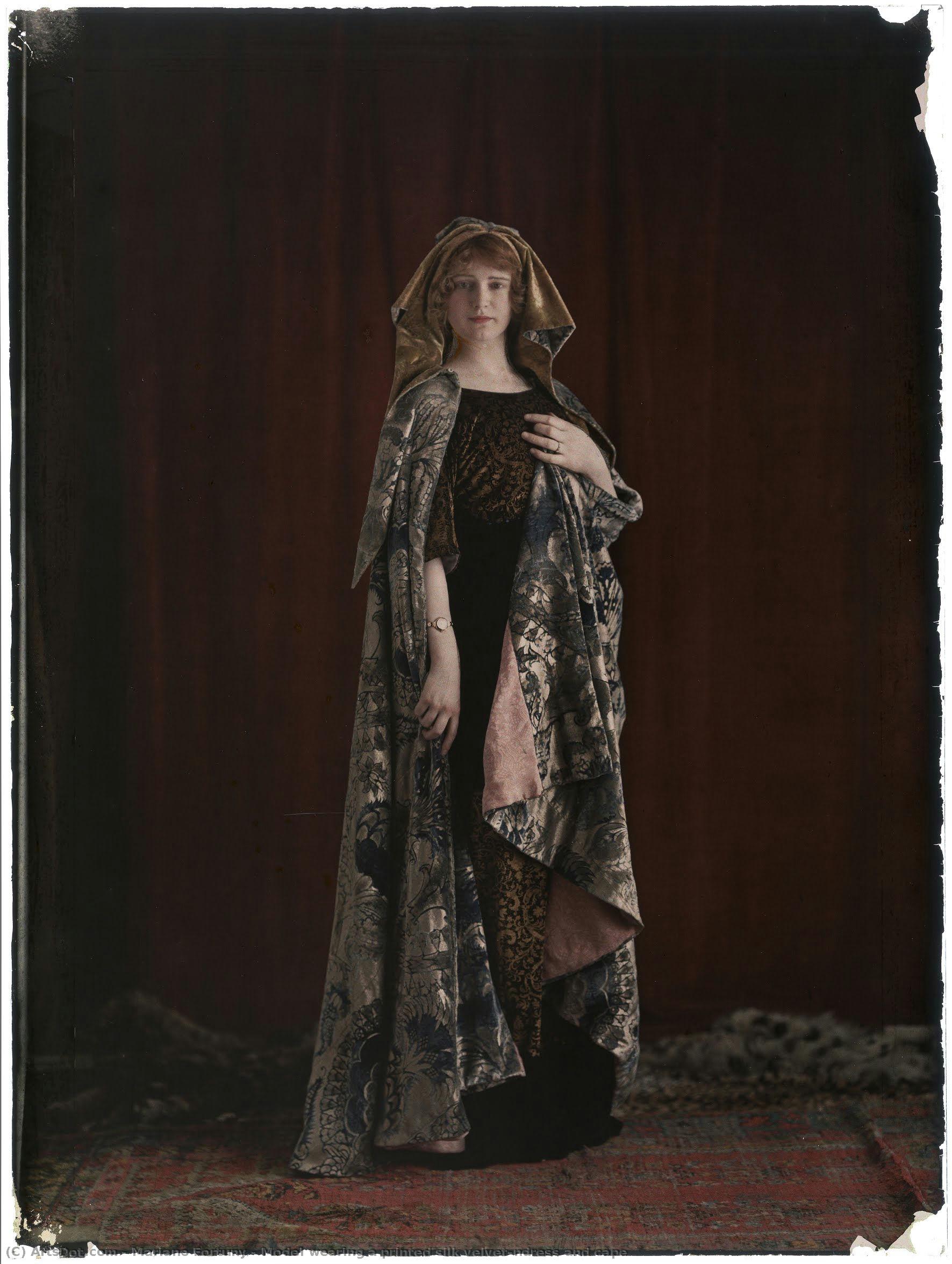 Model Wearing A Printed Silk Velvet\ndress And Cape — Mariano Fortuny