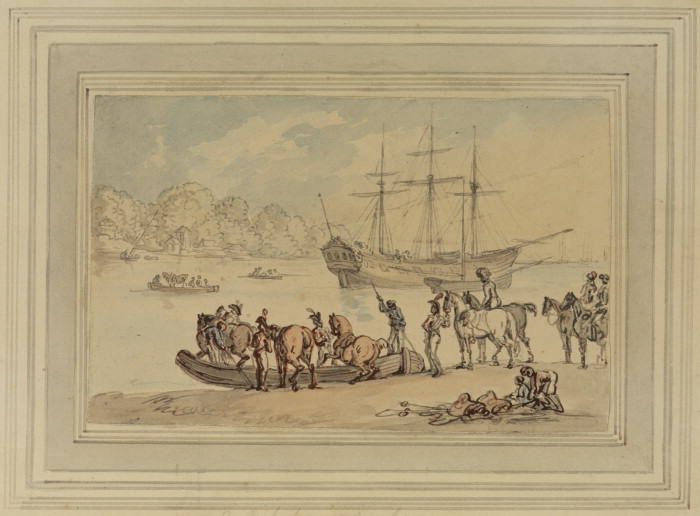 Coast Scene With Cavalry Embarking — Thomas Rowlandson