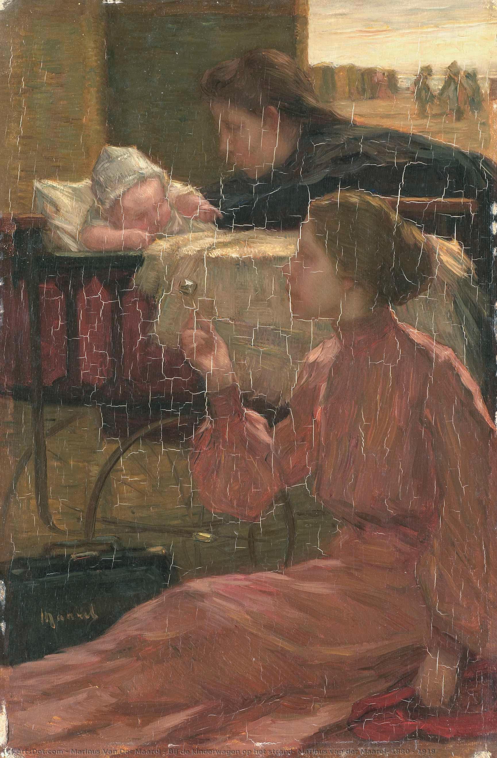 Bij De Kinderwagen Op Het Strand, Marinus Van Der Maarel, 1880 - 1919 — Marinus Van Der Maarel