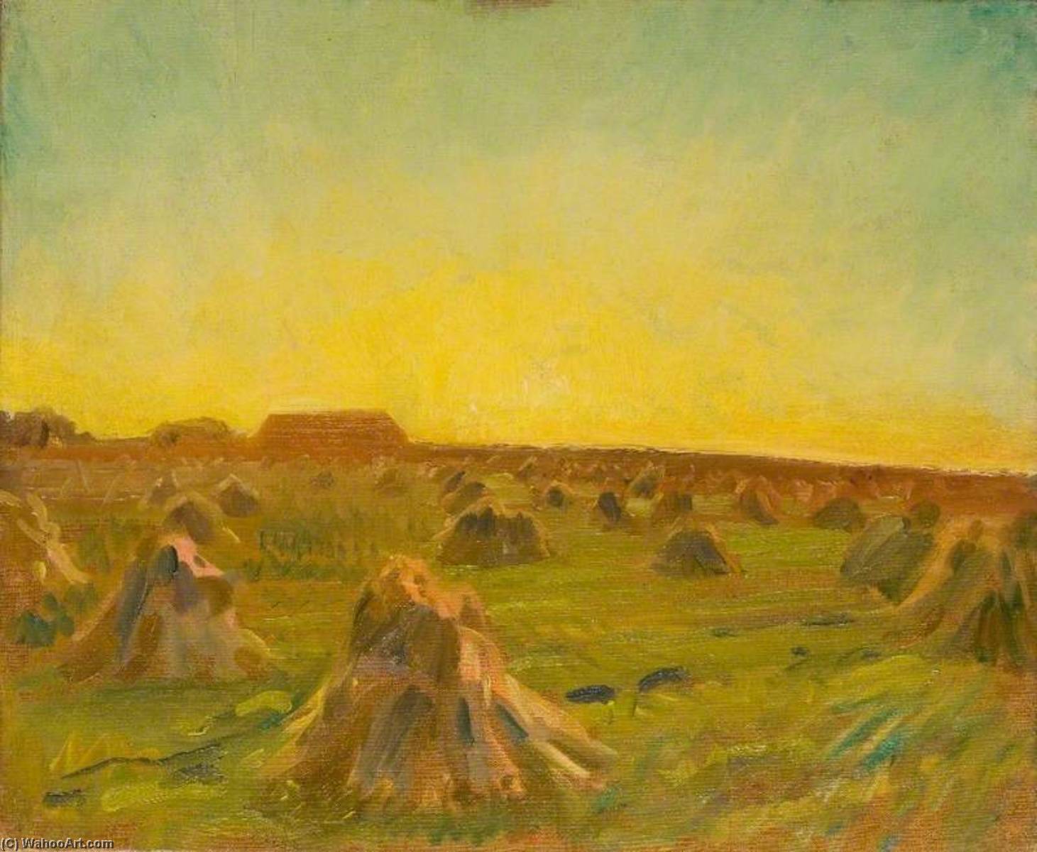Sunset Over A Harvest Field — Sir Alfred James Munnings