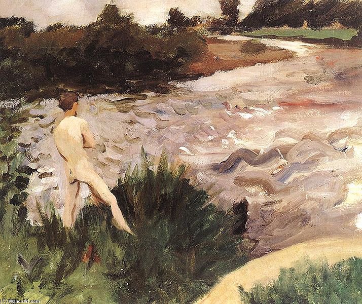 Gloomy Landscape With Bather — Károly Ferenczy