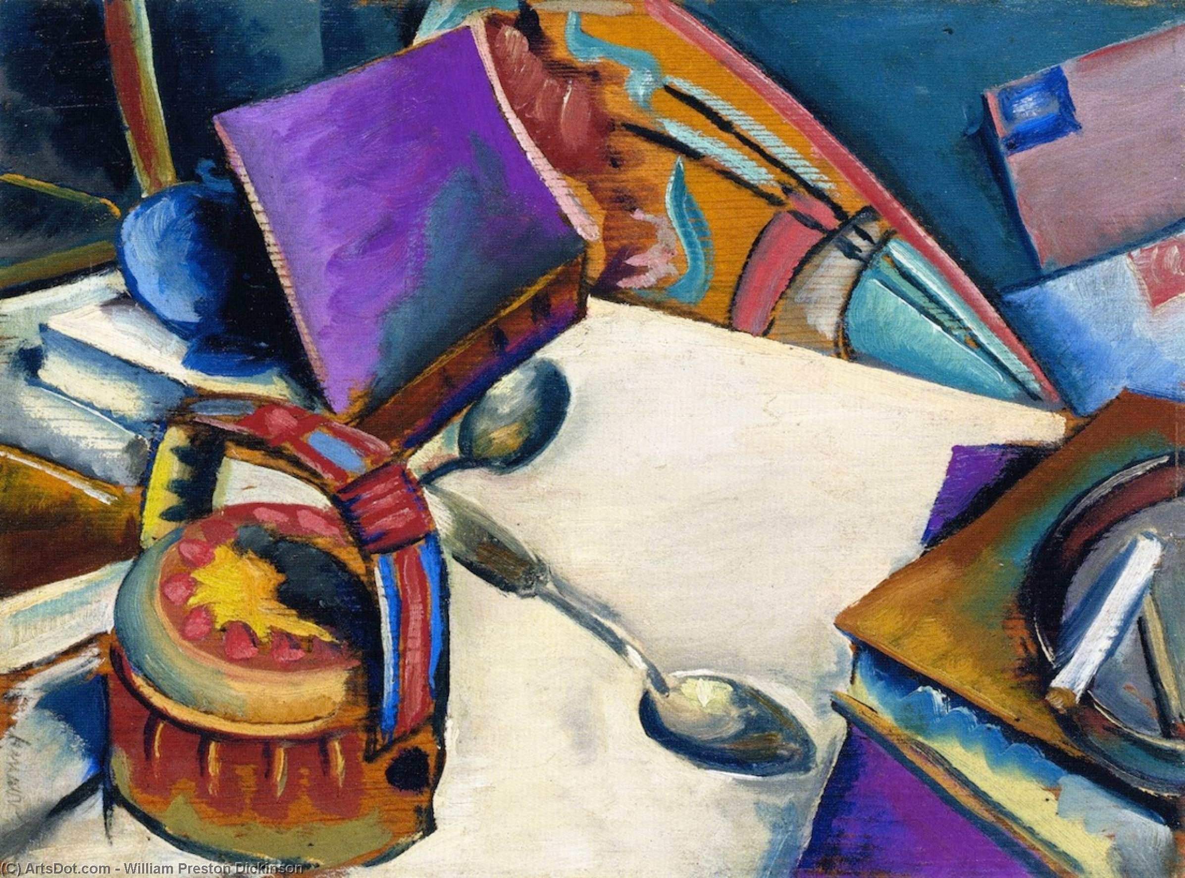 Tabletop Still Life: Books Ad Teapot — William Preston Dickinson