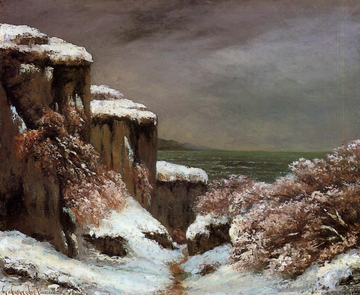 Cliffs By The Sea In The Snow — Gustave Courbet