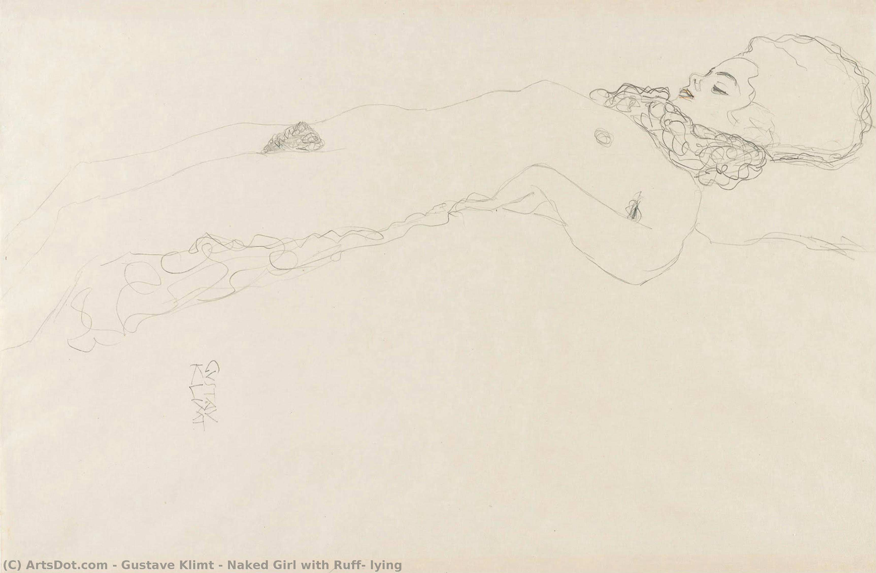 Naked Girl With Ruff, Lying — Gustav Klimt