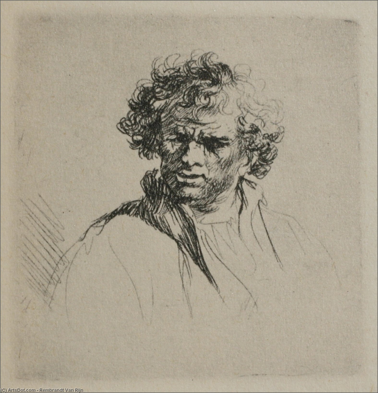 A Man With Curly Hair — Рембрант