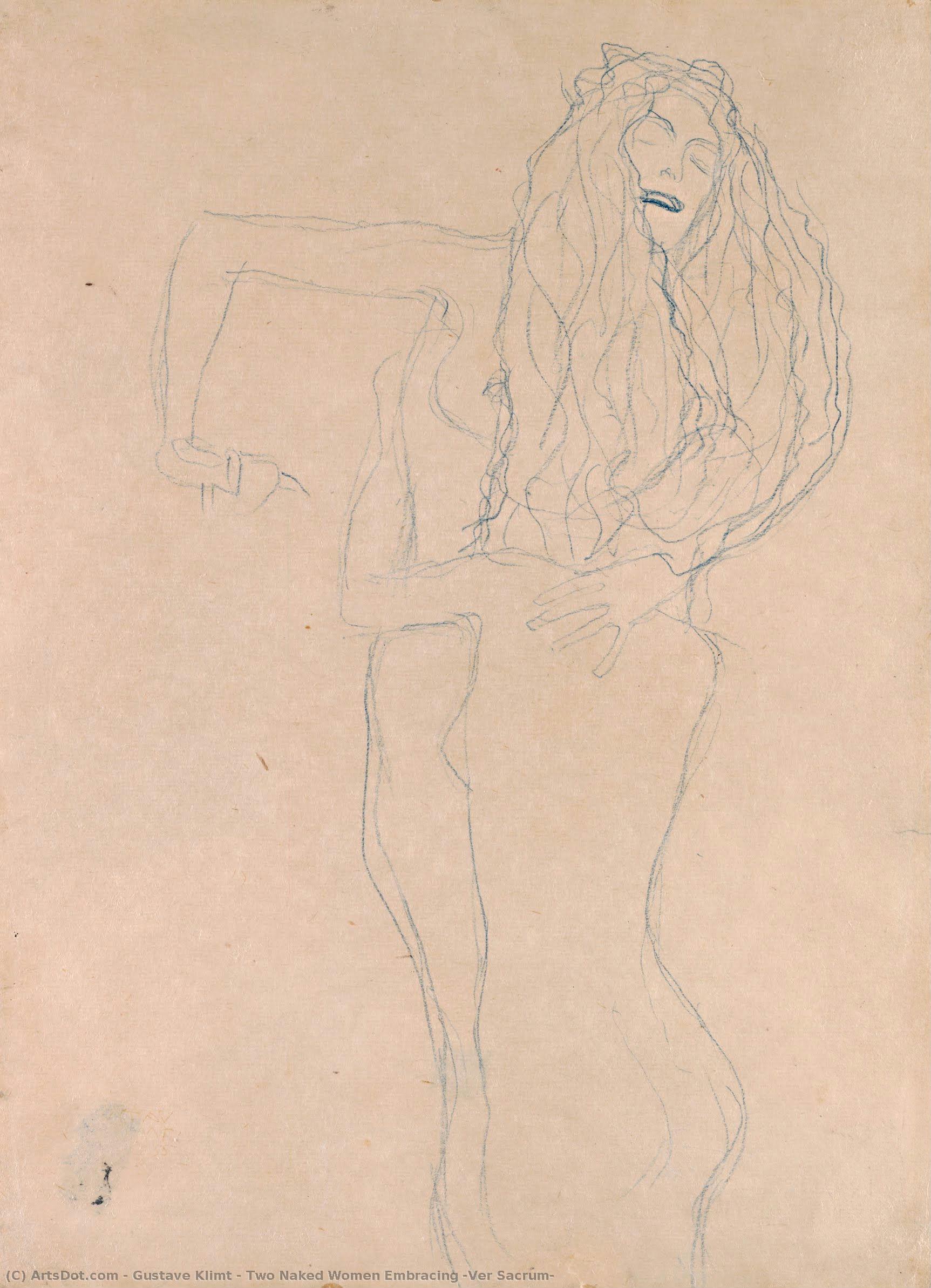 Two Naked Women Embracing (ver Sacrum) — Gustav Klimt