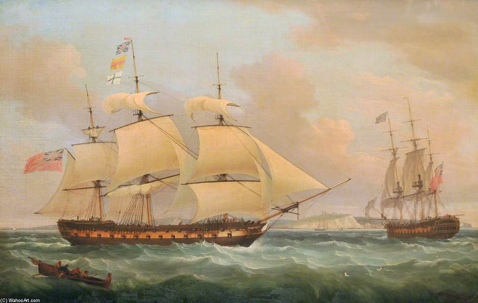 Two Deckers Off Dover — Thomas Whitcombe