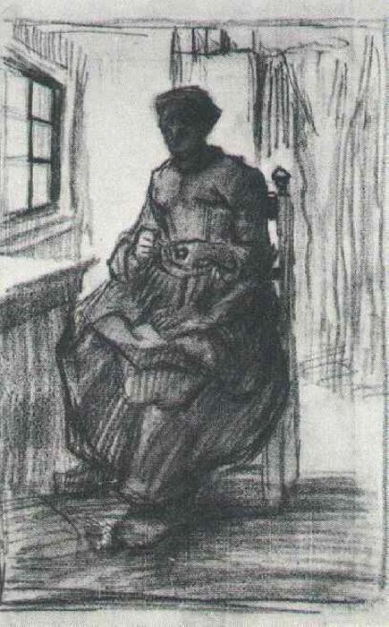 Interior With Peasant Woman Sewing — Vincent Willem Van Gogh