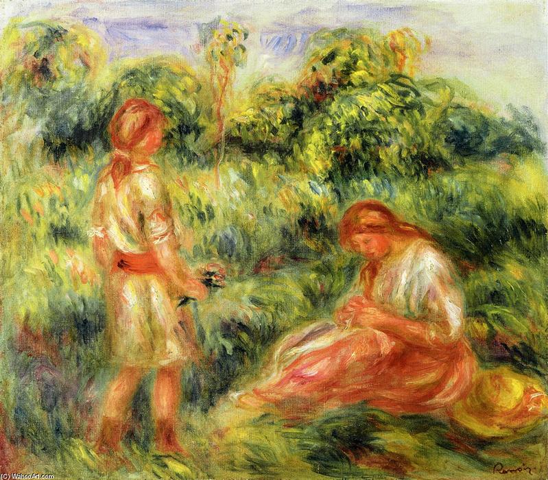 Two Young Women In A Landscape — Pierre-auguste Renoir