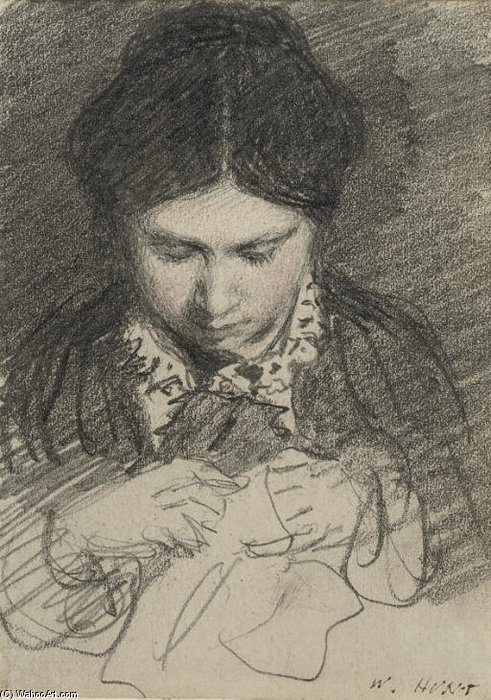 A Young Woman Sewing — William Henry Hunt