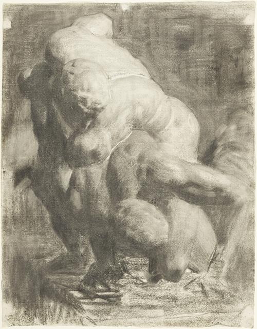 Two Male Figures Wrestling — Thomas Pollock Anshutz