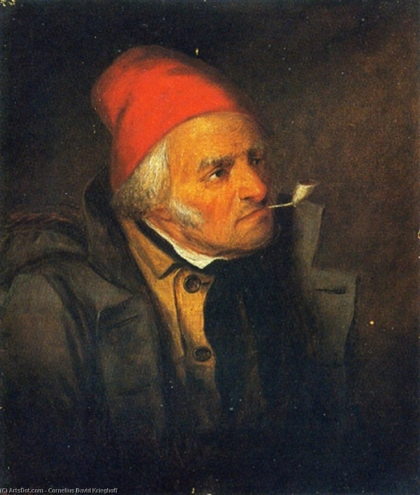 Mann Mit Rotem Hut Und Pfeife — Cornelius David Krieghoff