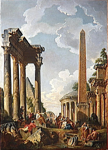 Caprice Architectural Avec Predicateur Dans Des Ruines Romaines — Giovanni Paolo Panini