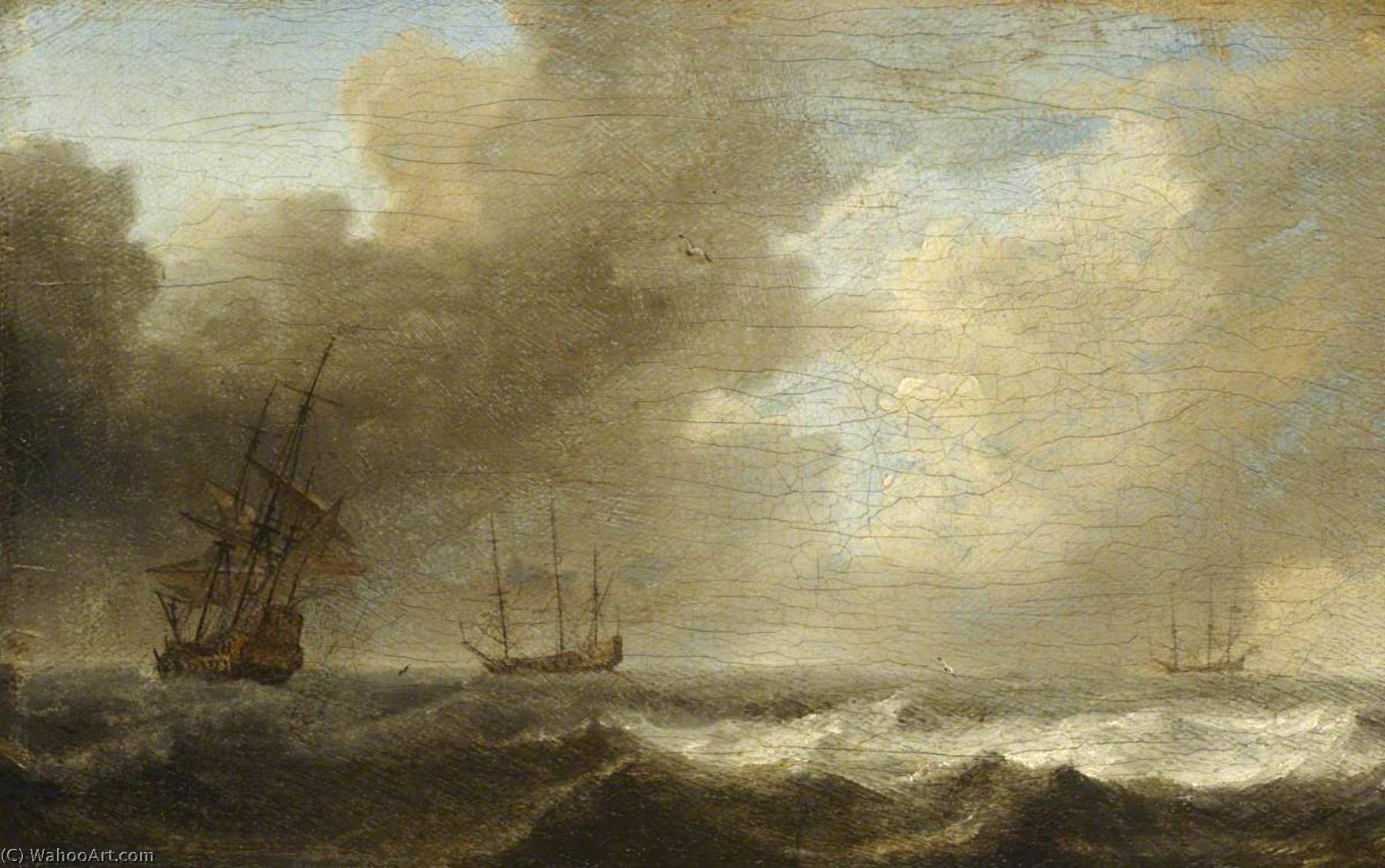 A Dutch Ship Lying To In A Strong Breeze — Willem Van De Velde The Elder