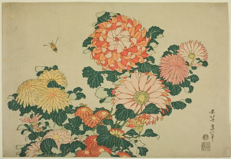 Chrysanthemums And Bee — Katsushika Hokusai