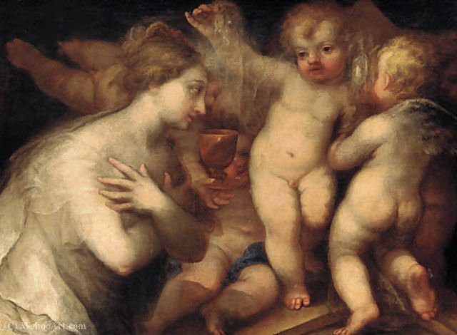 A Female Figure Surrounded By Desporting Putti — Andrea Celesti
