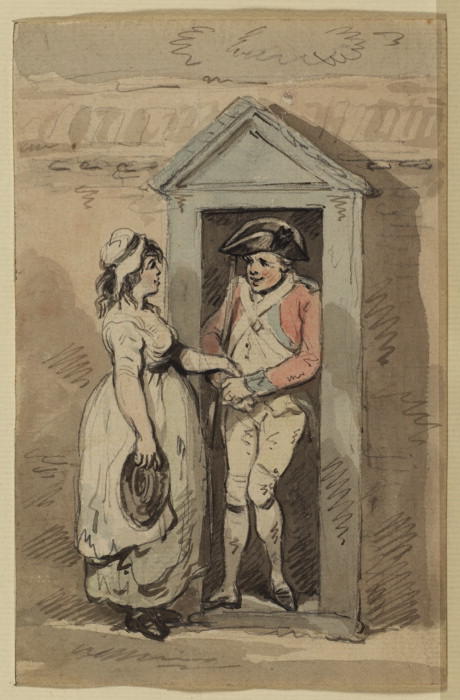 Sentry In His Box, With A Young Woman — Thomas Rowlandson