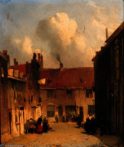 Villagers In A Sunlit Street — Jan Weissenbruch