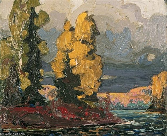 Poplars By A Lake — Thomas Thompson