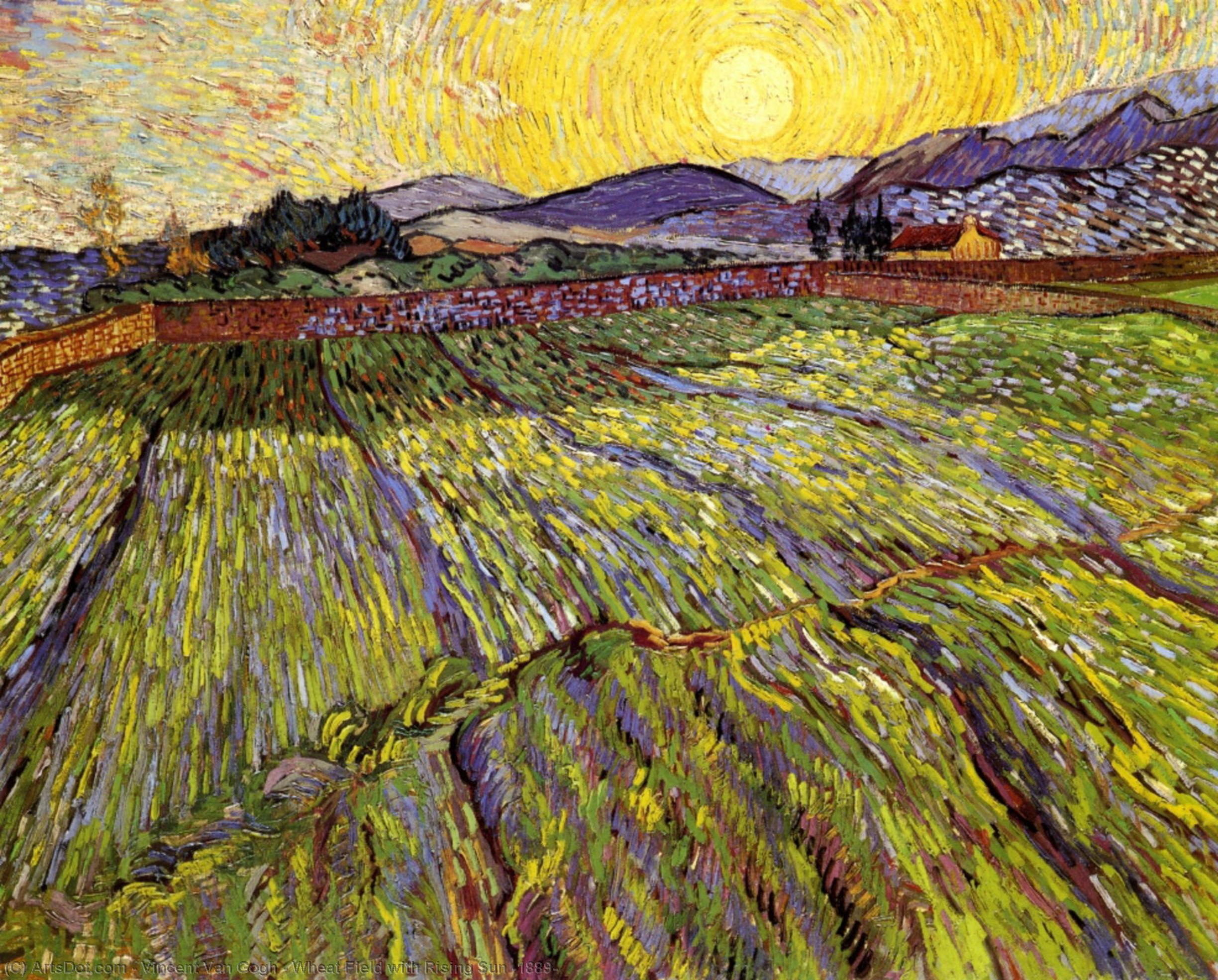 Wheat Field With Rising Sun [1889] — Vincent Willem Van Gogh