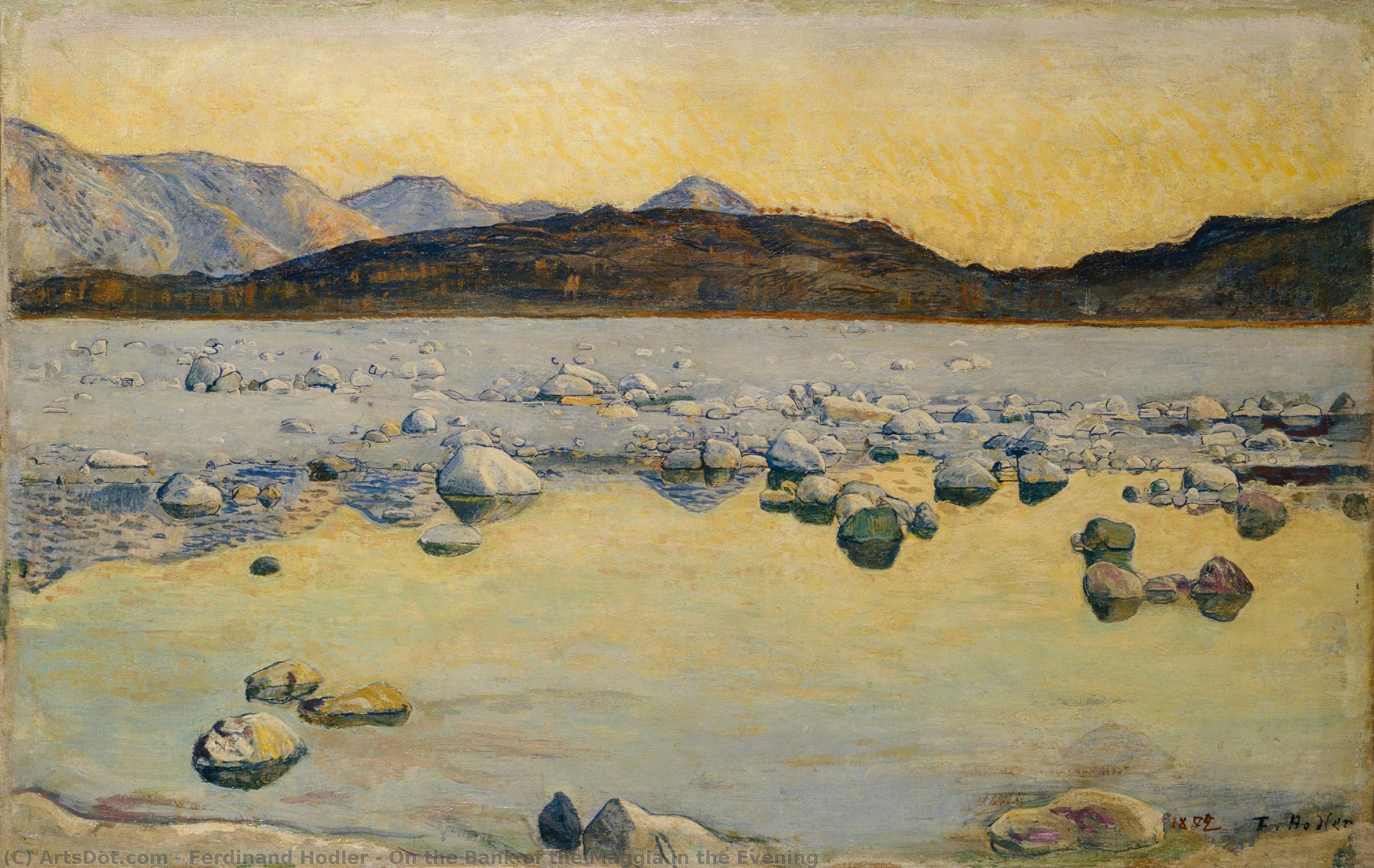 On The Bank Of The Maggia In The Evening — Ferdinand Hodler