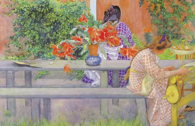 Karin And Brita With Cactus — Carl Larsson