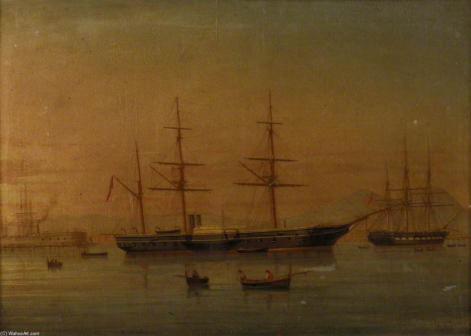 A Paddle Frigate At Anchor Off Naples - — Antonio De Simone