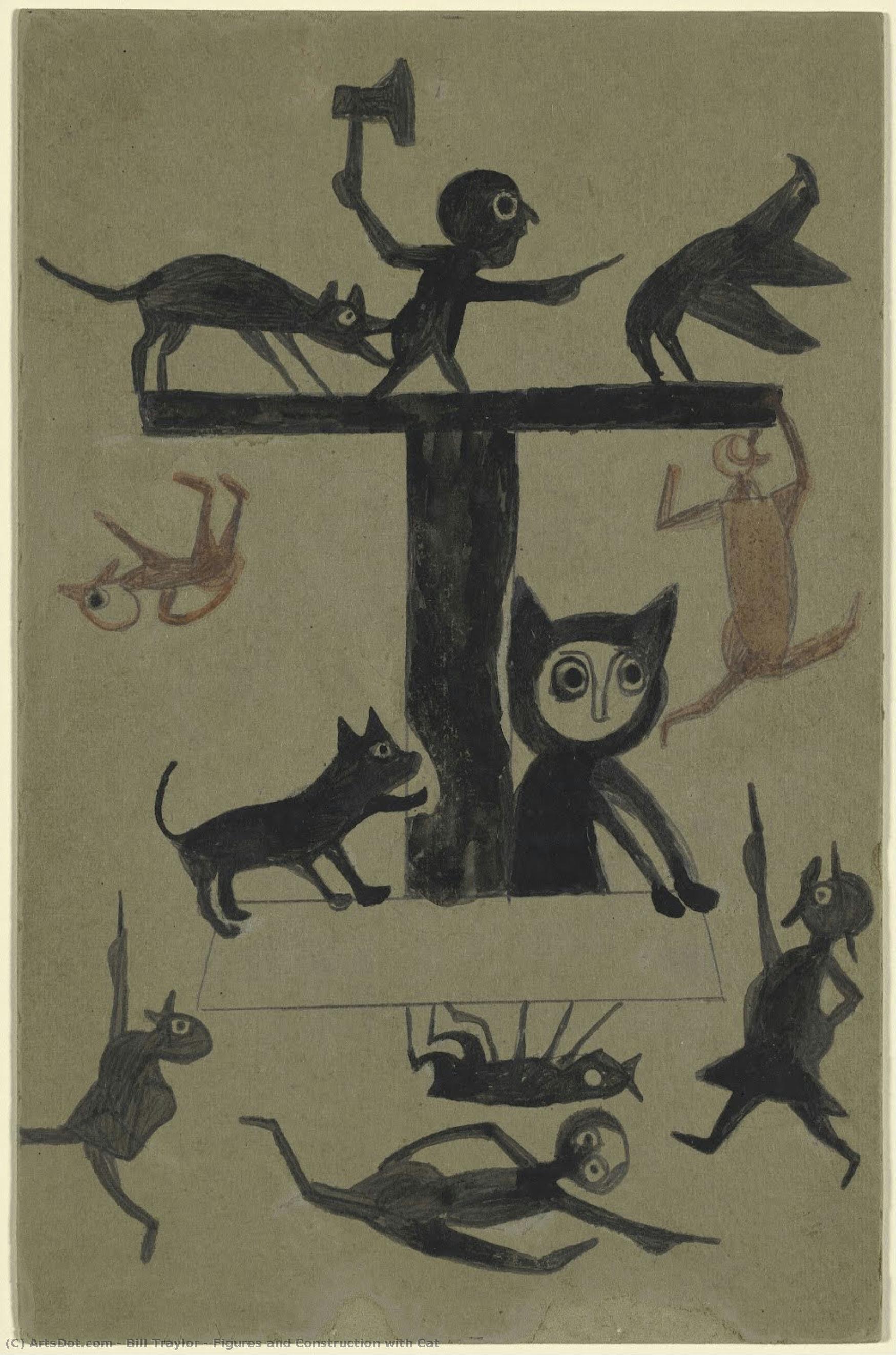 Figures And Construction With Cat — Bill Traylor