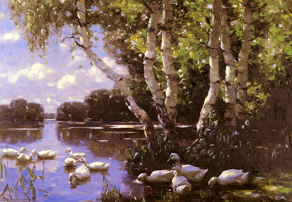 Elf Enten Unter Birken Und Im Wasser — Alexander Max Koeste
