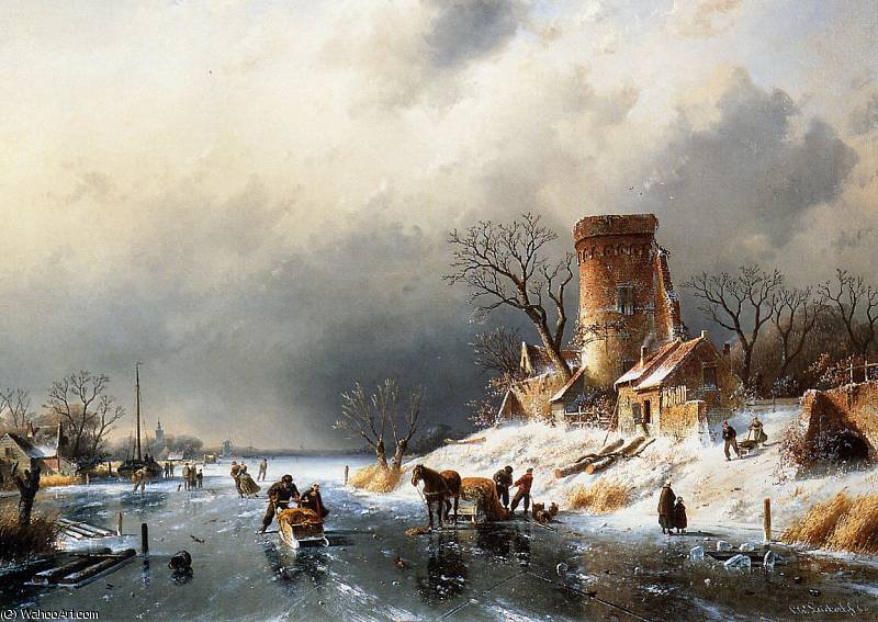 Dutch Winter Scene Sun — Charles Henri Joseph Leickert