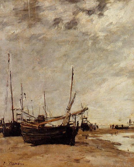Low Tide, Grounded Sailboats — Eugène Louis Boudin