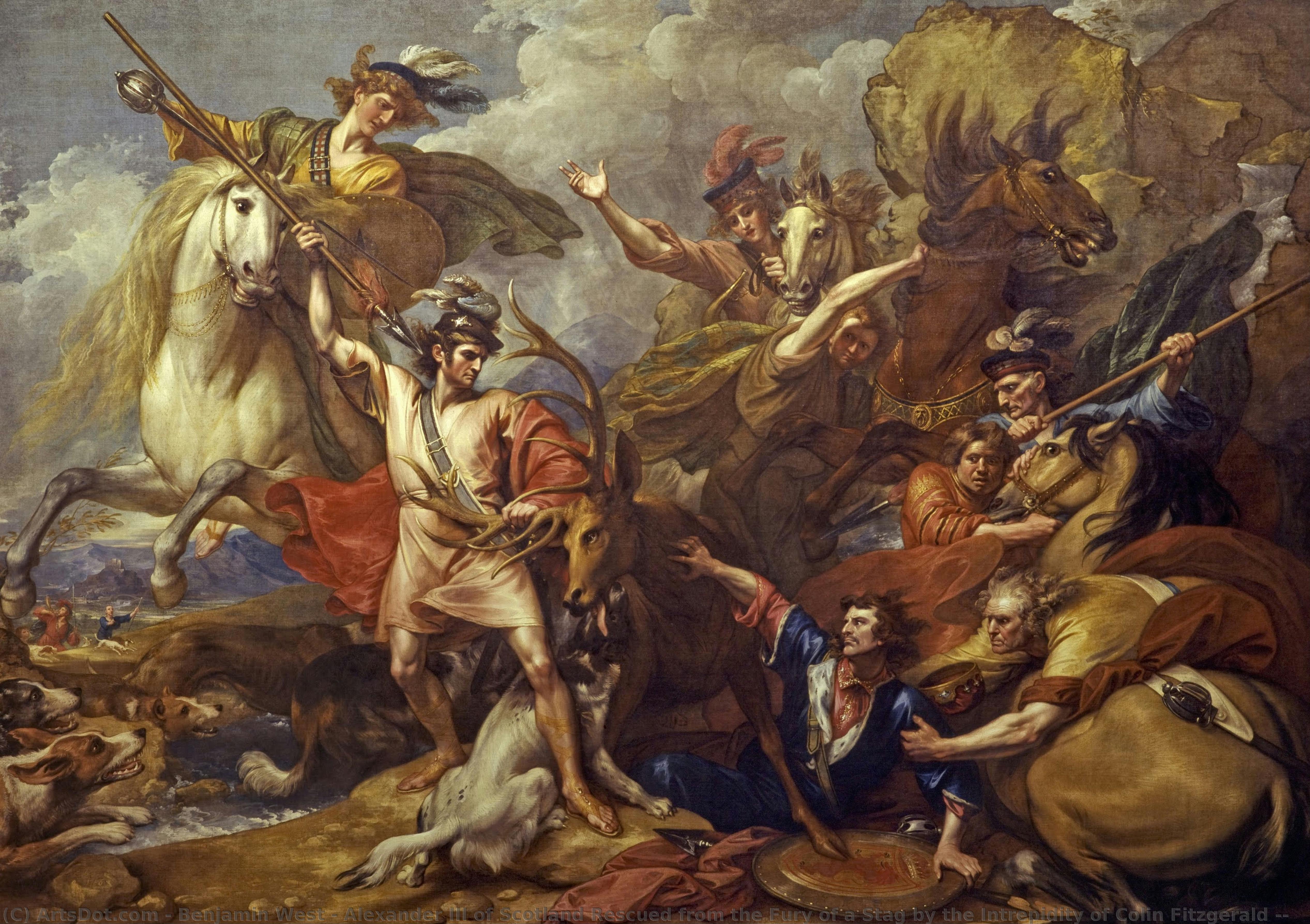 Alexander Iii Of Scotland Rescued From The Fury Of A Stag By The Intrepidity Of Colin Fitzgerald ( — Benjamin West