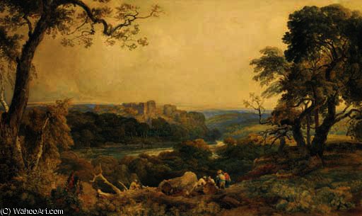 A Distant View Of Barden Tower With Wood Cutters And Travellers In The Foreground — Peter De Wint
