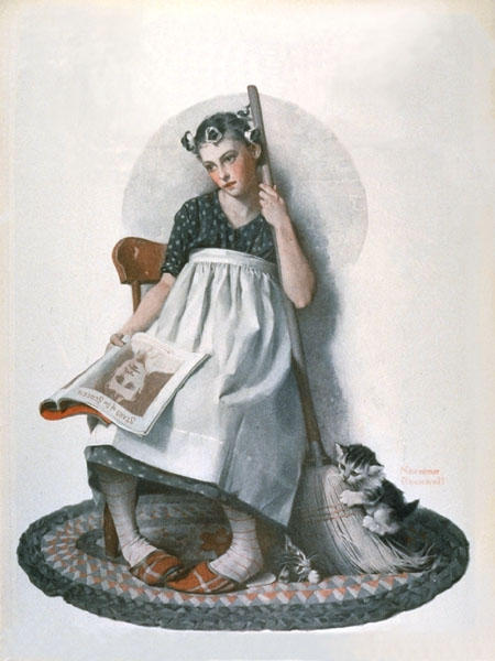 Girl Broom Kitten — Norman Rockwell