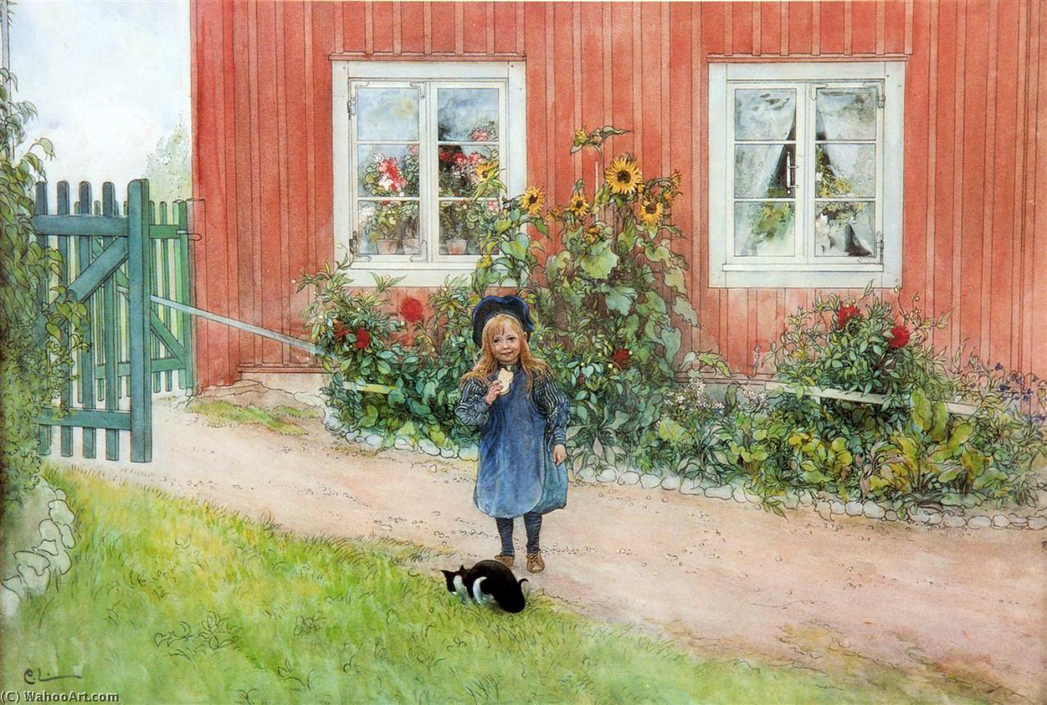 Brita With A Cat And A Sandwich — Carl Larsson