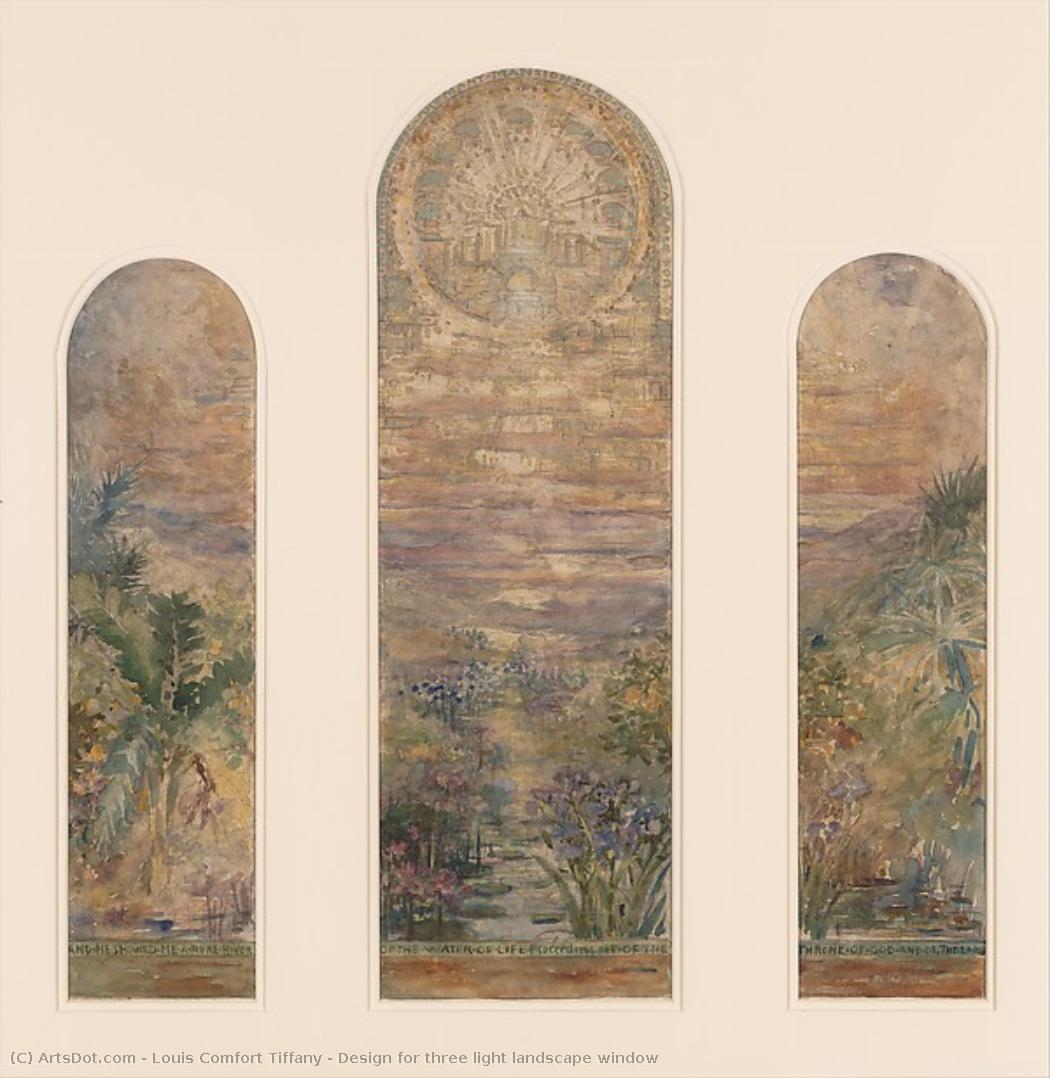 Design For Three Light Landscape Window — Louis Comfort Tiffany