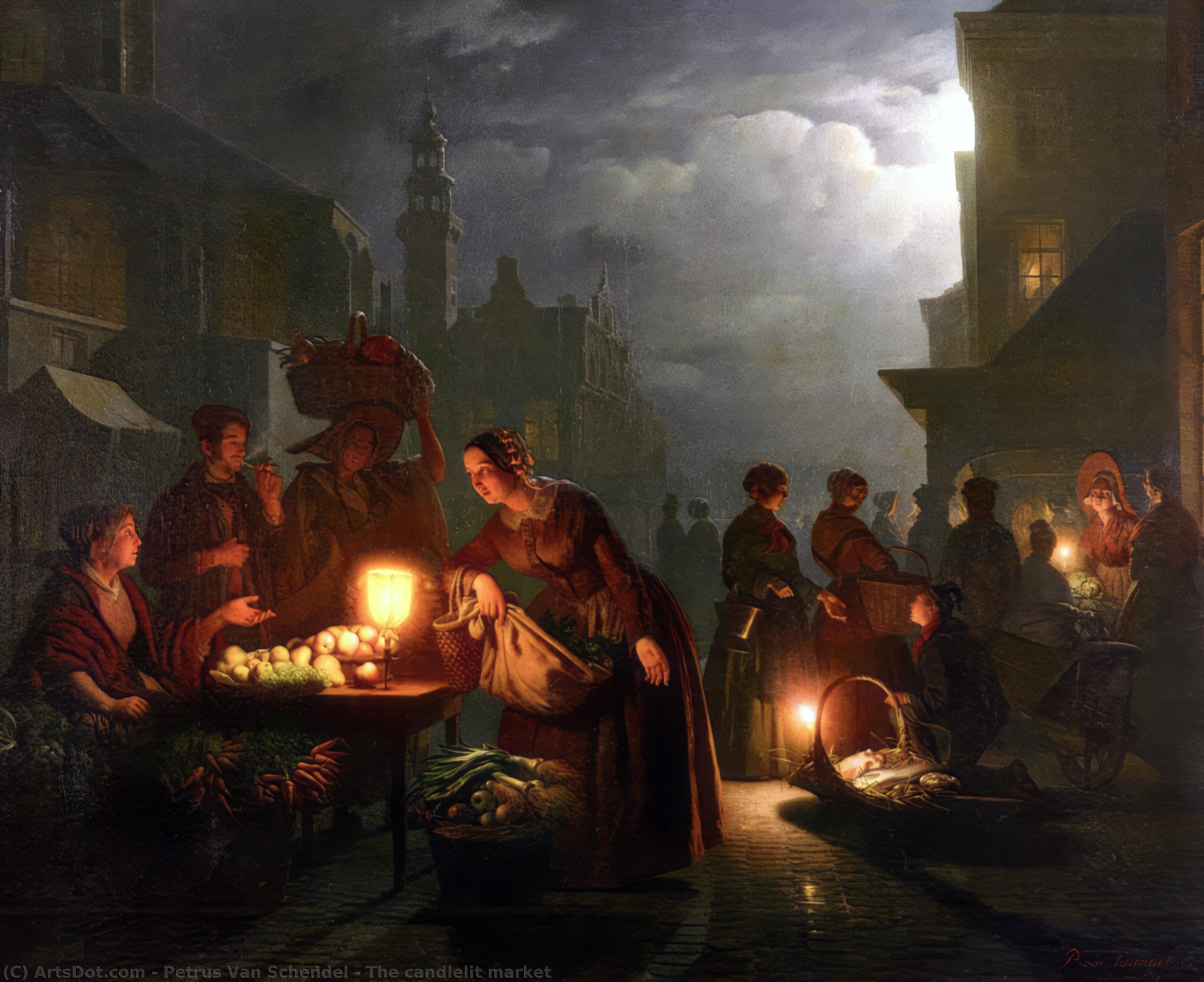 The Candlelit Market — Petrus Van Schendel