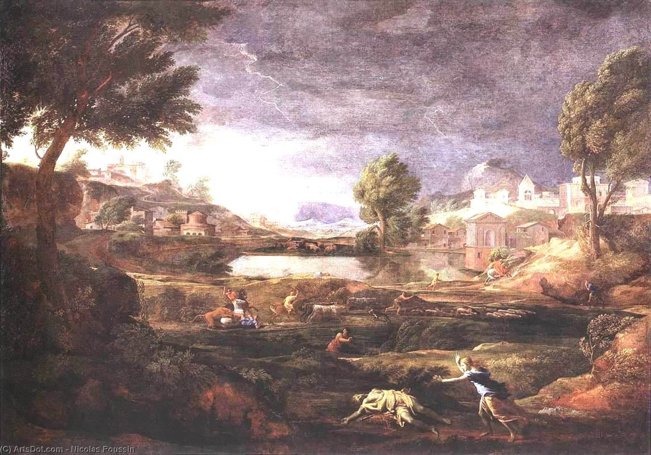 Strormy Landscape With Pyramus And Thisbe — Nicolas Poussin