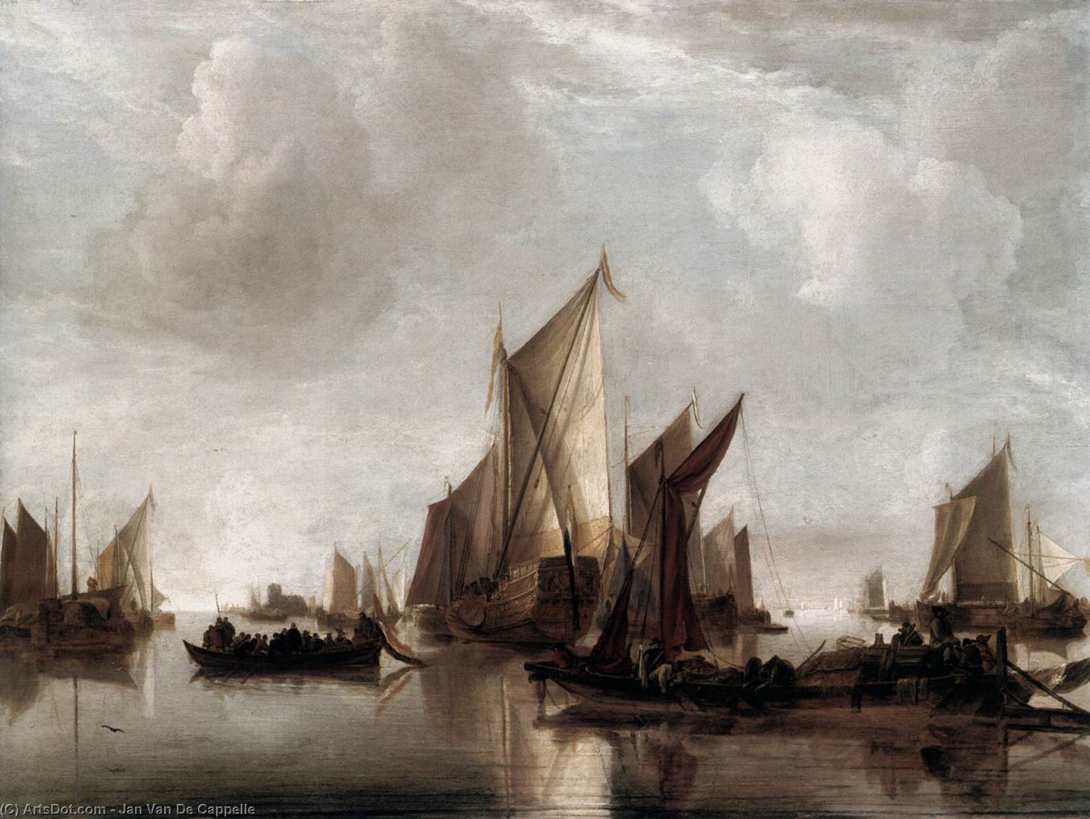 A State Yacht And Other Craft In Calm Water — Jan Van De Cappelle